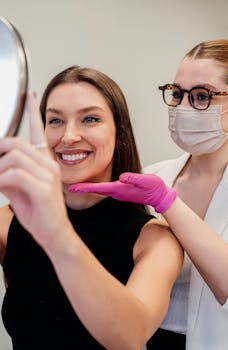 A beautician assists a woman with skincare in a modern beauty salon, enhancing her natural look.